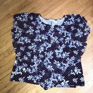 Notations Plus Size 3X Floral Polka Dot Chiffon Top Short Sleeve Blouse